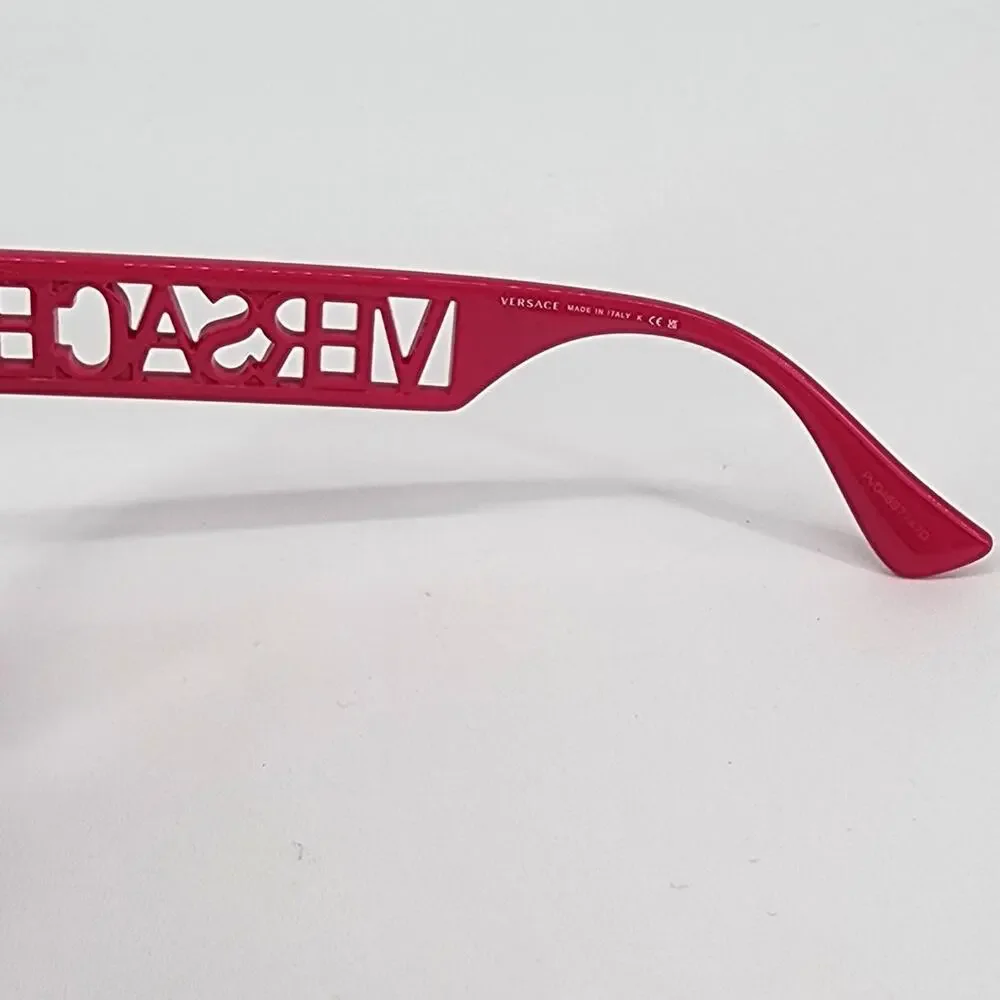 Versace Bright Pink Cutout Logo Square Sunglasses Unisex New in Box